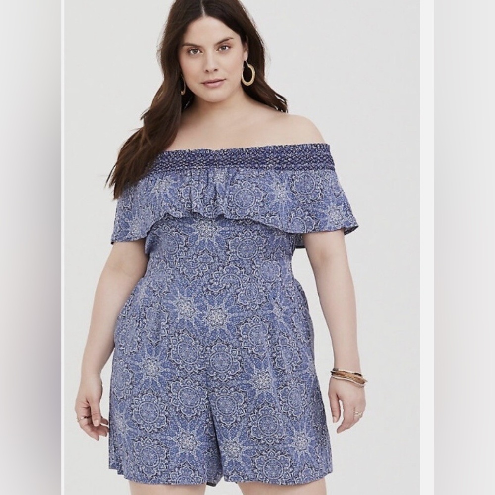 Torrid Blue Off-Shoulder plus size Romper size 3
